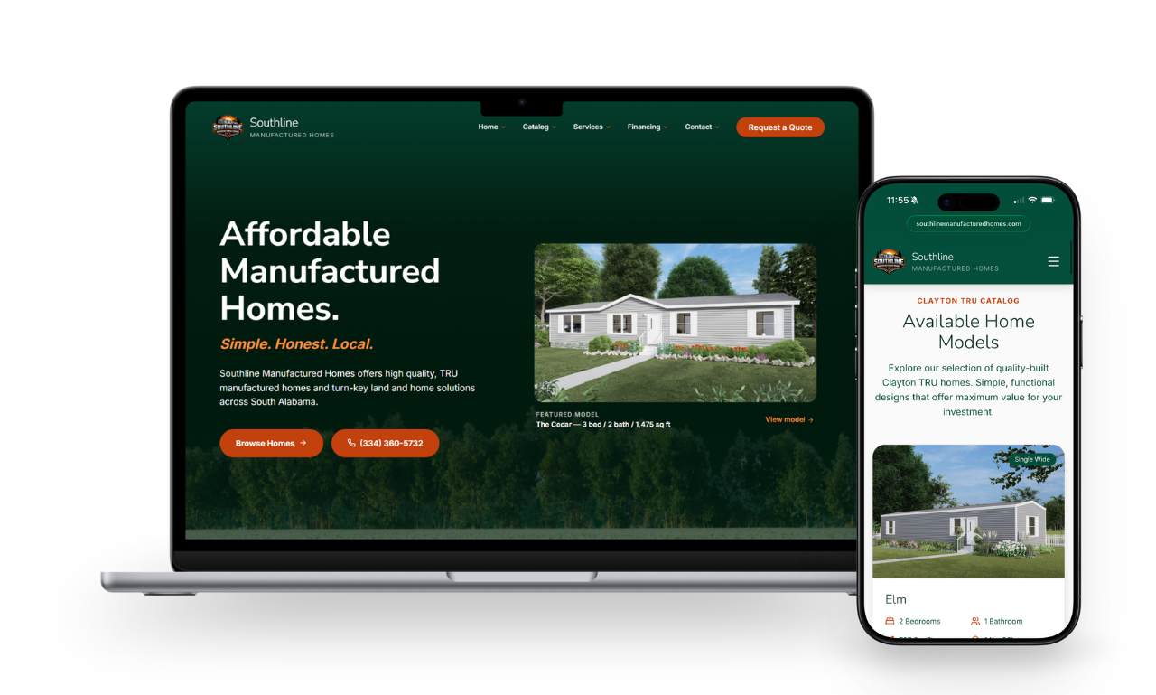 Southline Manufactured Homes website mockup